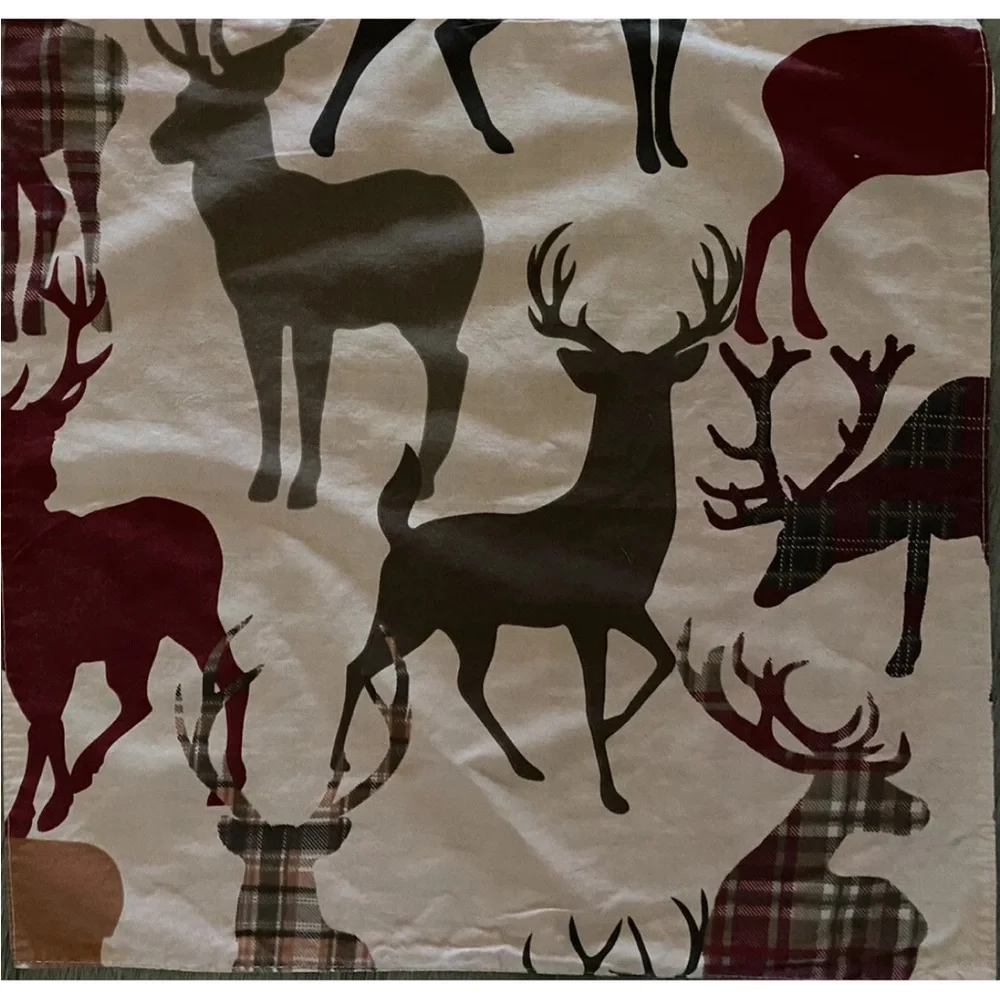 4 Christmas Reindeer Cloth Dinner Napkins Brown Multicolor 19x19‎ Excellent Cond
